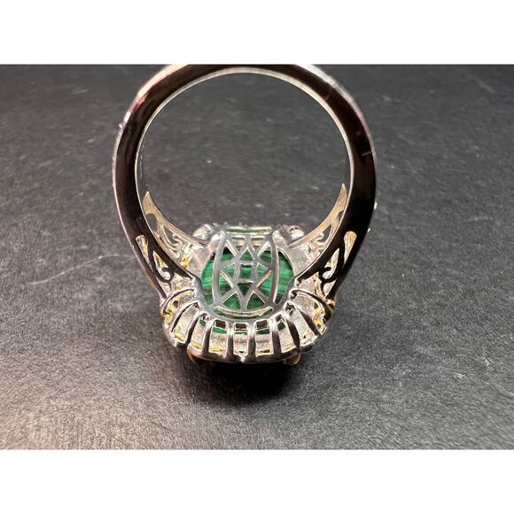 Karis Platinum & 18K Gold Plated Malachite Statement Ring Size 7 - Picture 9 of 16